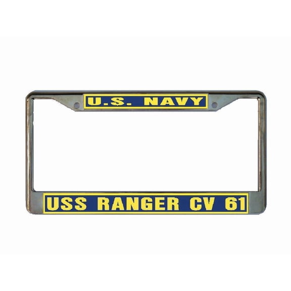 USS RANGER CV 61 License Plate Frame Gold Chrome Metal Military Navy USN Car Truck RV F001