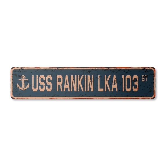 USS RANKIN LKA 103 Vintage Plastic Street Sign us navy ship veteran sailor gift | Indoor/Outdoor | 18" Wide