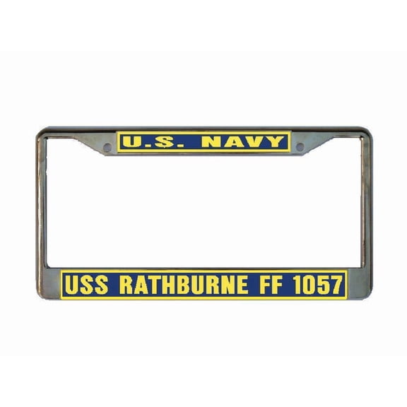 USS RATHBURNE FF 1057 License Plate Frame Gold Chrome Metal Military Navy USN 1 Car Truck RV F001