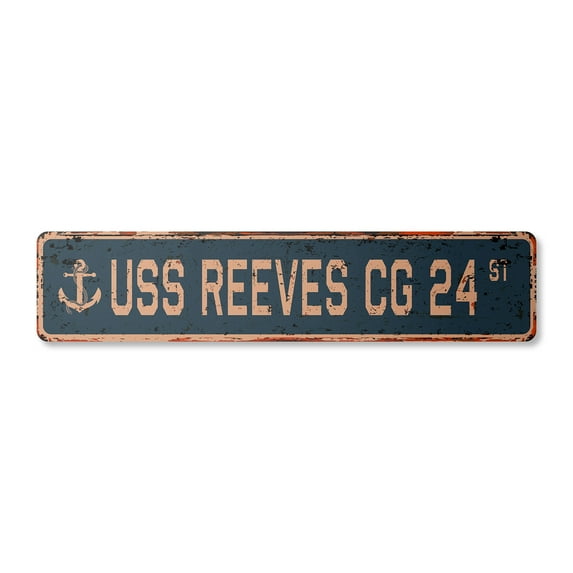 USS REEVES CG 24 Vintage Plastic Street Sign us navy ship veteran sailor gift | Indoor/Outdoor | 24" Wide