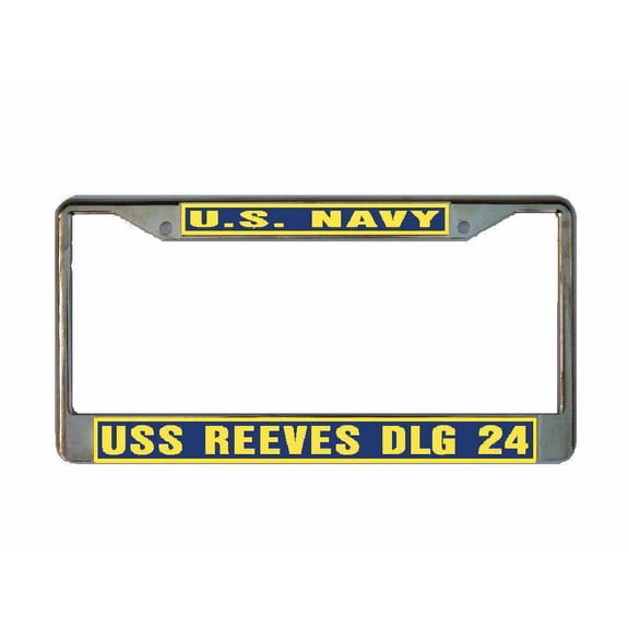 USS REEVES DLG 24 License Plate Frame Gold Chrome Metal Military Navy USN 1 Car Truck RV F001