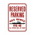 thumbnail image 1 of USS RENTZ FFG 46 Reserved Parking Sign Red / White Aluminum 12" x 18" Military Navy USN Car Truck RV Made In The U.S.A. PS003., 1 of 1