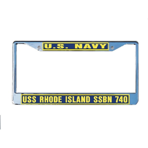USS RHODE ISLAND SSBN 740 License Plate Frame Chrome Metal Military Navy USN Car Truck RV F001.