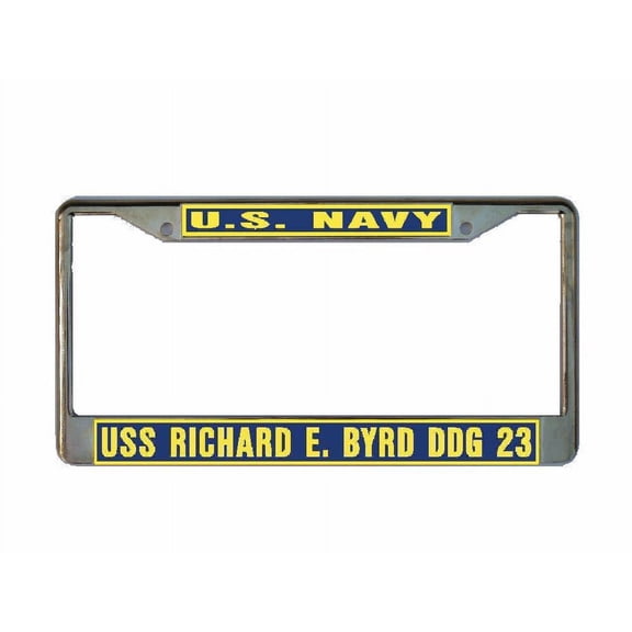 USS RICHARD E BYRD DDG 23 License Plate Frame Gold Chrome Metal Military Navy USN Car Truck RV F001