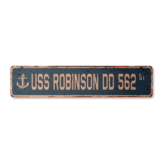 USS ROBINSON DD 562 Vintage Plastic Street Sign us navy ship veteran sailor gift | Indoor/Outdoor | 36" Wide