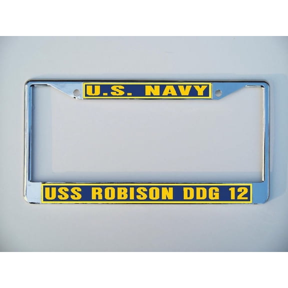 USS ROBISON DDG 12 License Plate Frame Chrome Metal Military Navy USN Car Truck RV F001.