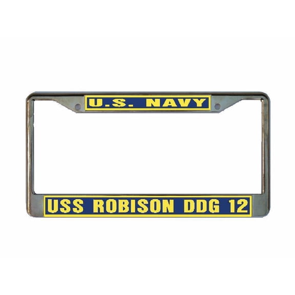 USS ROBISON DDG 12 License Plate Frame Gold Chrome Metal Military Navy USN Car Truck RV F001
