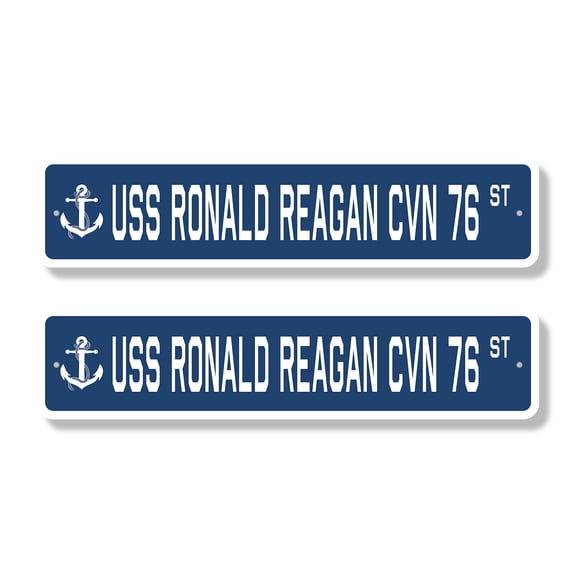 USS RONALD REAGAN CVN 76 Classic Street Sign (2 Pack) us navy ship veteran sailor gift Road Sign | 4" X 18" Aluminum Metal Address Sign