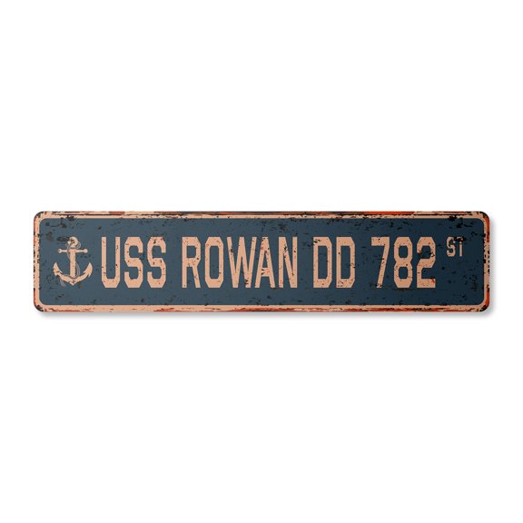 USS ROWAN DD 782 Vintage Plastic Street Sign us navy ship veteran sailor gift | Indoor/Outdoor | 18" Wide