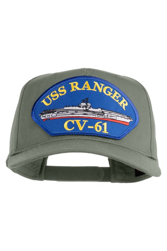 USS Ranger CV 61 Blue Patched Solid Cotton Twill 5 Panel Prostyle Snap Cap - Grey OSFM