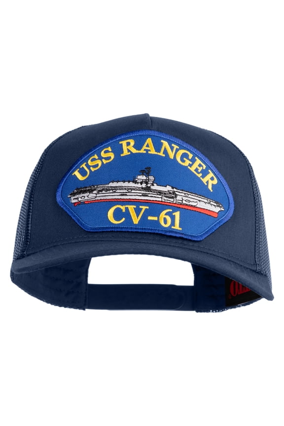 USS Ranger CV 61 Blue Patched Solid Cotton Twill 5 panel Mesh Back Cap - Navy OSFM