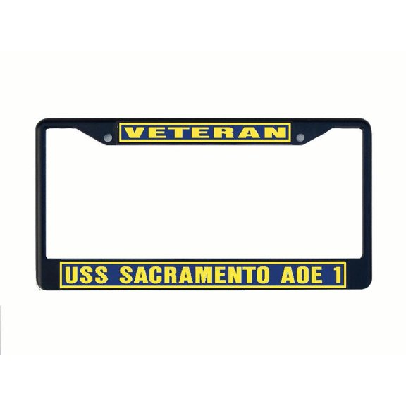 USS SACRAMENTO AOE 1 License Plate Frame Black Metal Military Navy USN Car Truck RV F001