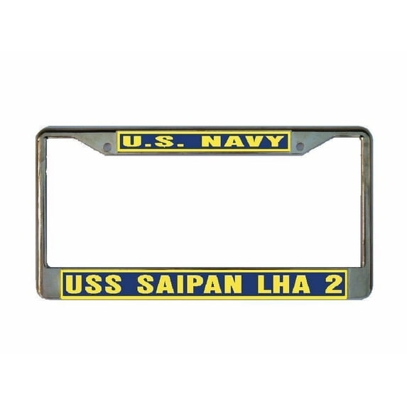 USS SAIPAN LHA 2 License Plate Frame Gold Chrome Metal Military Navy USN 1 Car Truck RV F001