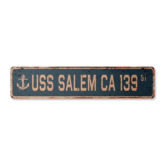 USS SALEM CA 139 Vintage Plastic Street Sign us navy ship veteran sailor gift | Indoor/Outdoor | 30" Wide
