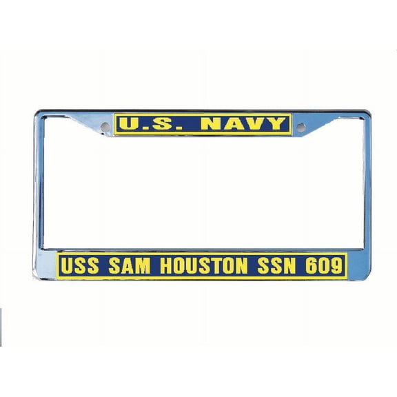 USS SAM HOUSTON SSN 609 License Plate Frame Chrome Metal Military Navy USN Car Truck RV F001.