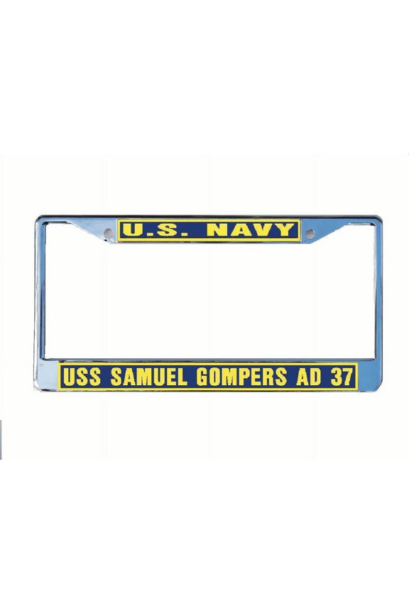 USS SAMUEL GOMPERS AD 37 License Plate Frame Chrome Metal Military Navy USN Car Truck RV F001