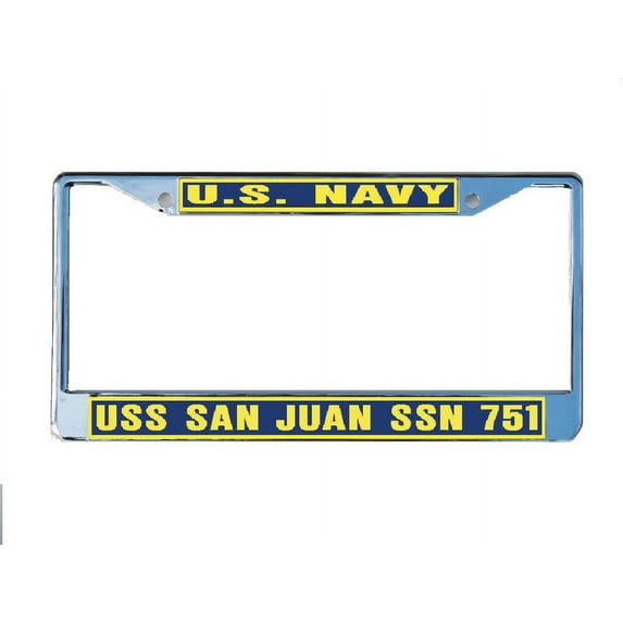 USS SAN JUAN SSN 751 License Plate Frame Chrome Metal Military Navy USN Car Truck RV F001.