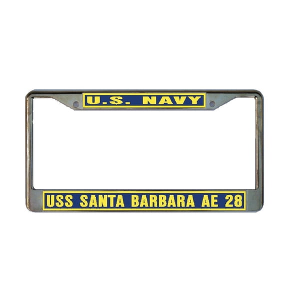 USS SANTA BARBARA AE 28 License Plate Frame Gold Chrome Metal Military Navy USN Car Truck RV F001