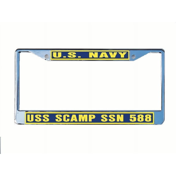 USS SCAMP SSN 588 License Plate Frame Chrome Metal Military Navy USN Car Truck RV F001.