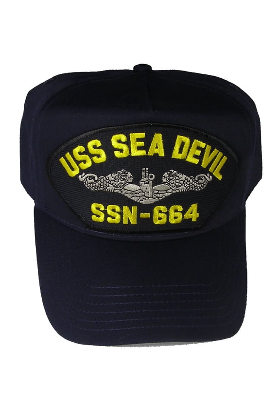 USS SEA DEVIL SSN-664 HAT With Silver Dolphins - Navy Blue - Veteran Owned Business
