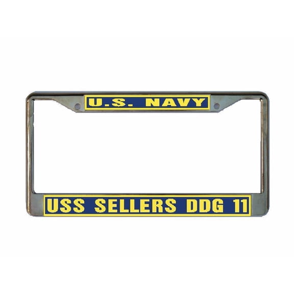 USS SELLERS DDG 11 License Plate Frame Gold Chrome Metal Military Navy USN Car Truck RV F001