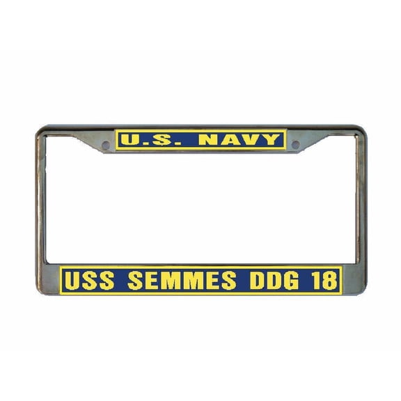 USS SEMMES DDG 18 License Plate Frame Gold Chrome Metal Military Navy USN Car Truck RV F001