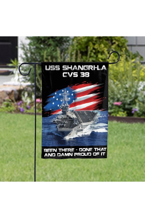 USS-SHANGRI-LA-CVS-38 Veterans Day, Flag Ship 4th of July , Patriotic Flag Garden Flag, Double-Sided Decorative Outdoor Flag, Polyester Yard Flag 12 x 18 in