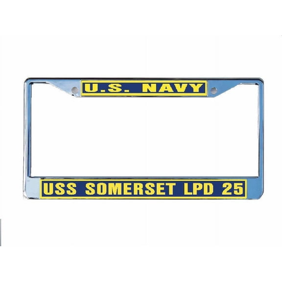 USS SOMERSET LPD 25 License Plate Frame Chrome Metal Military Navy USN Car Truck RV F001.