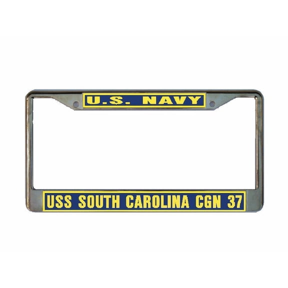 USS SOUTH CAROLINA CGN 37 License Plate Frame Gold Chrome Metal Military Navy USN Car Truck RV F001