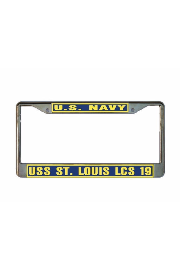 USS ST. LOUIS LCS 19 License Plate Frame Gold Chrome Metal Military Navy USN 1 Car Truck RV F001