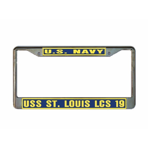 USS ST. LOUIS LCS 19 License Plate Frame Gold Chrome Metal Military Navy USN 1 Car Truck RV F001