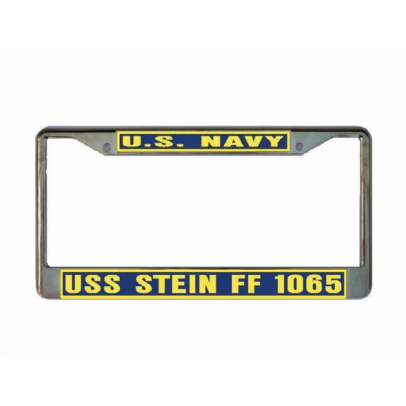 USS STEIN FF 1065 License Plate Frame Gold Chrome Metal Military Navy USN 1 Car Truck RV F001