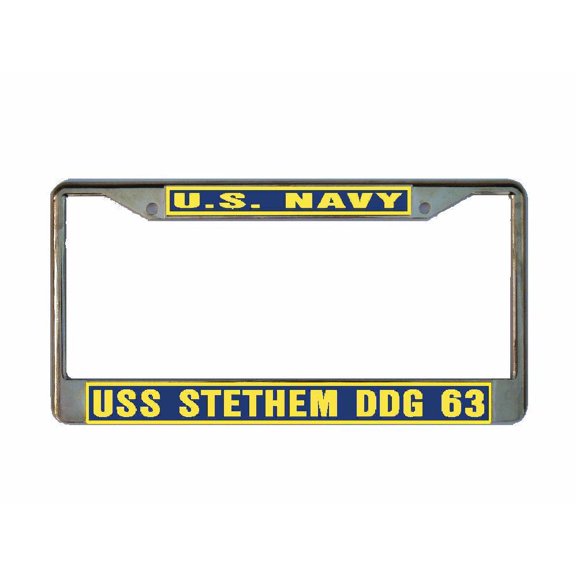 USS STETHEM DDG 63 License Plate Frame Gold Chrome Metal Military Navy USN Car Truck RV F001