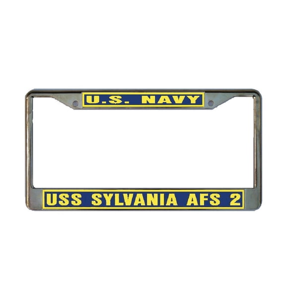 USS SYLVANIA AFS 2 License Plate Frame Gold Chrome Metal Military Navy USN Car Truck RV F001