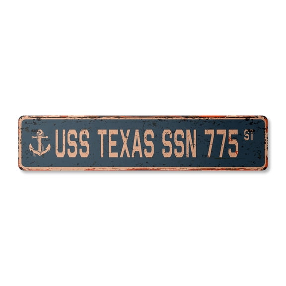 USS TEXAS SSN 775 Vintage Plastic Street Sign us navy ship veteran sailor gift | Indoor/Outdoor | 24" Wide