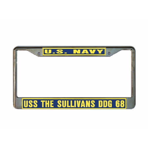 USS THE SULLIVANS DDG 68 License Plate Frame Gold Chrome Metal Military Navy USN Car Truck RV F001