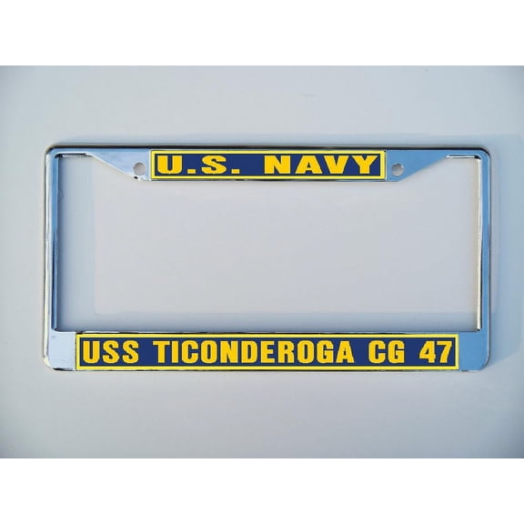 USS TICONDEROGA CG 47 License Plate Frame Chrome Metal Military Navy USN Car Truck RV F001.