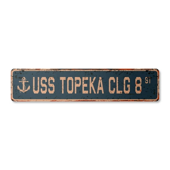 USS TOPEKA CLG 8 Vintage Plastic Street Sign us navy ship veteran sailor gift | Indoor/Outdoor | 30" Wide