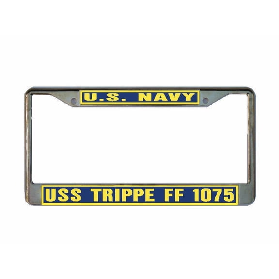 USS TRIPPE FF 1075 License Plate Frame Gold Chrome Metal Military Navy USN 1 Car Truck RV F001