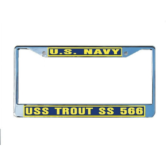 USS TROUT SS 566 License Plate Frame Chrome Metal Military Navy USN Car Truck RV F001.