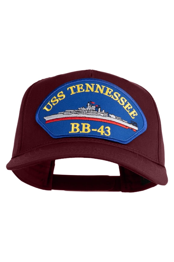 USS Tennessee BB 43 Blue Patched Solid Cotton Twill 5 Panel Prostyle Snap Cap - Maroon OSFM