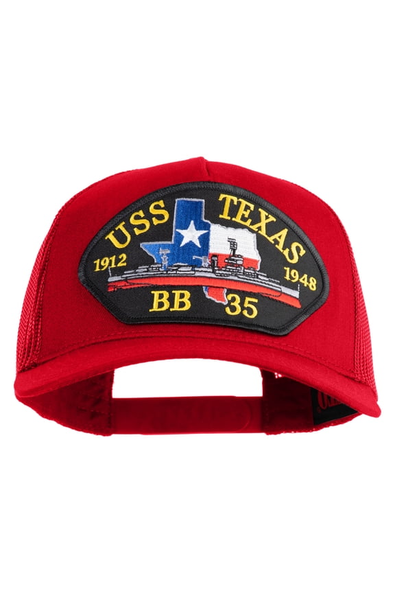 USS Texas 1912 1948 BB 35 Patched Solid Cotton Twill 5 panel Mesh Back Cap - Red OSFM