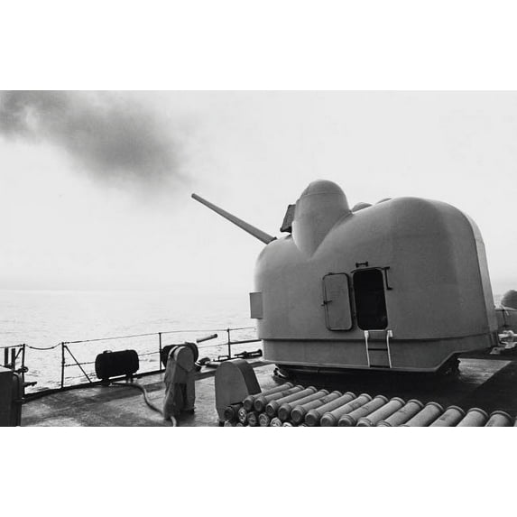 USS Turner Joy firing one of its Mark 42 gun mounts, Vietnam War, 1968 Poster Print by Stocktrek Images (34 x 22)
