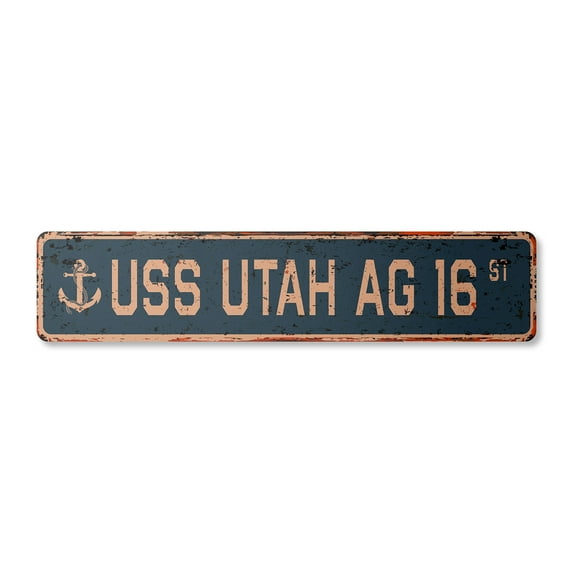 USS UTAH AG 16 Vintage Aluminum Street Sign us navy ship veteran sailor rustic metal tin gift | Indoor/Outdoor | 30" Wide