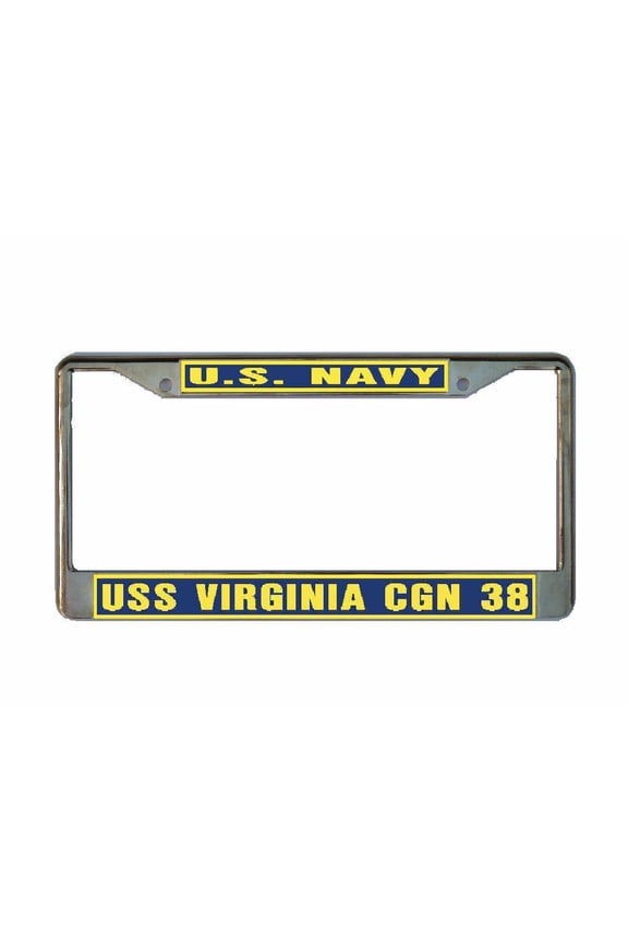 USS VIRGINIA CGN 38 License Plate Frame Gold Chrome Metal Military Navy USN Car Truck RV F001
