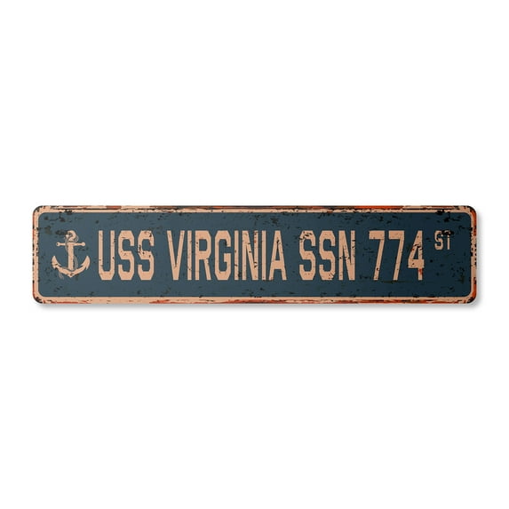 USS VIRGINIA SSN 774 Vintage Aluminum Street Sign us navy ship veteran sailor rustic metal tin gift | Indoor/Outdoor | 18" Wide