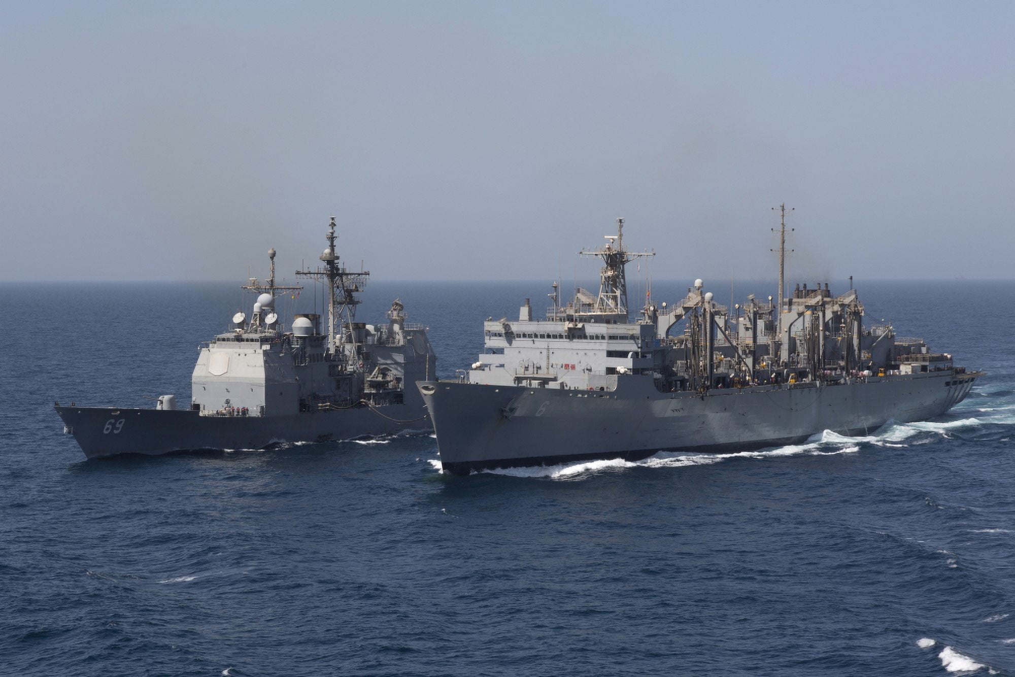 USS Vicksburg and USS Supply during a replenishment at sea Canvas Art - Gert KromhoutStocktrek Images (18 x 12)