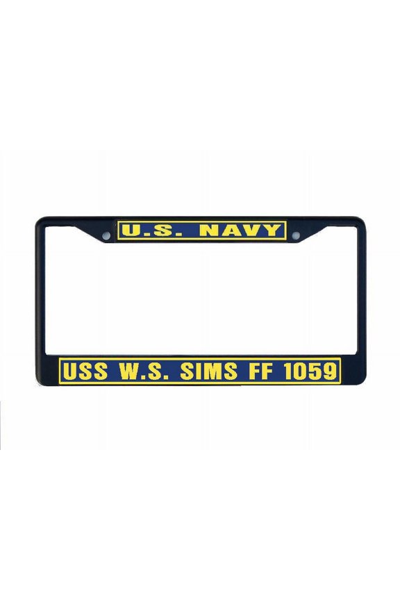 USS W S SIMS FF 1059 License Plate Frame Black Metal Military Navy USN Car Truck RV F001