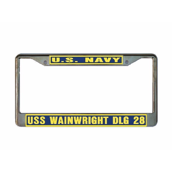 USS WAINWRIGHT DLG 28 License Plate Frame Gold Chrome Metal Military Navy USN 1 Car Truck RV F001
