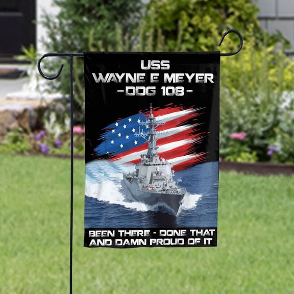 USS-WAYNE-E-MEYER-DDG-108 Veterans Day, Flag Ship 4th of July , Patriotic Flag Garden Flag, Double-Sided Decorative Outdoor Flag, Patriotic Polyester Yard Flag 12 x 18 in